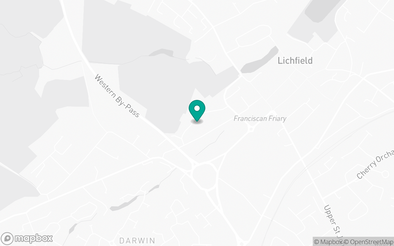 Map showing the location of Lichfield test centre