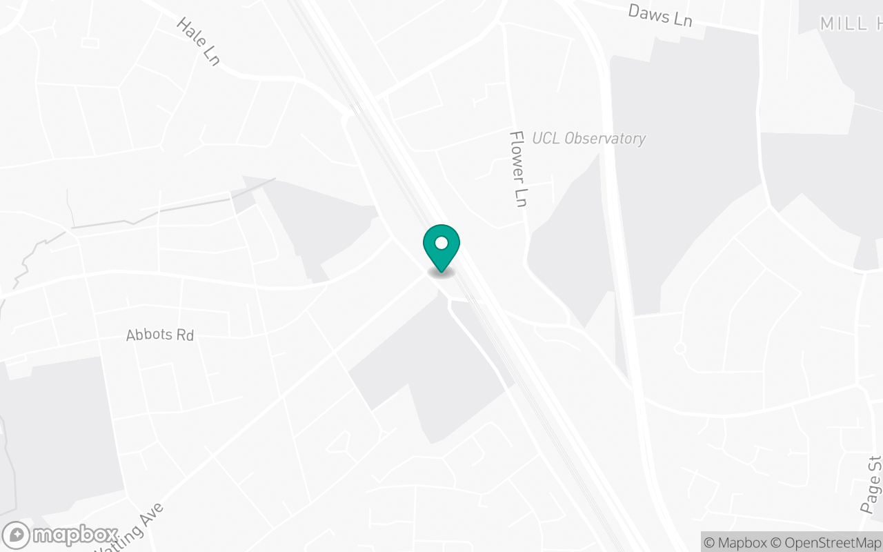 Map showing the location of Mill Hill test centre
