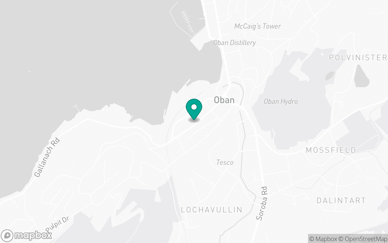 Map showing the location of Oban test centre