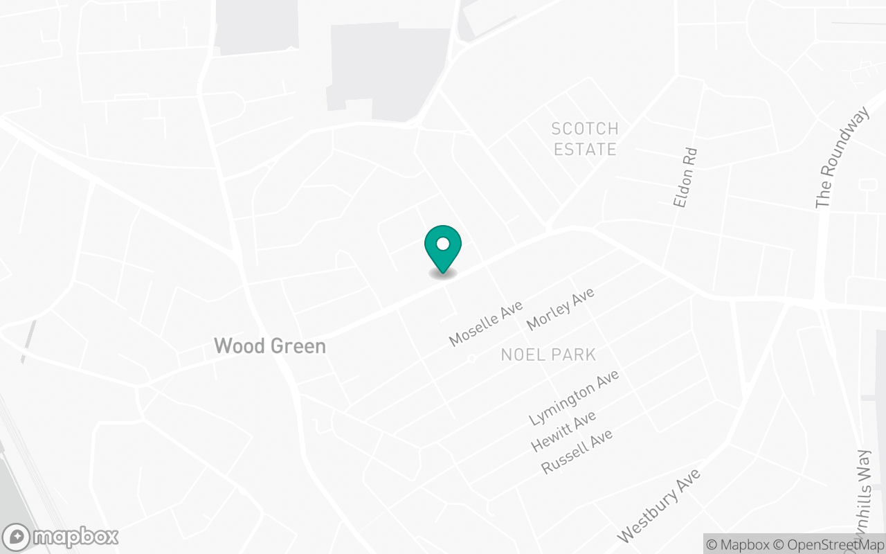 Map showing the location of Wood Green test centre