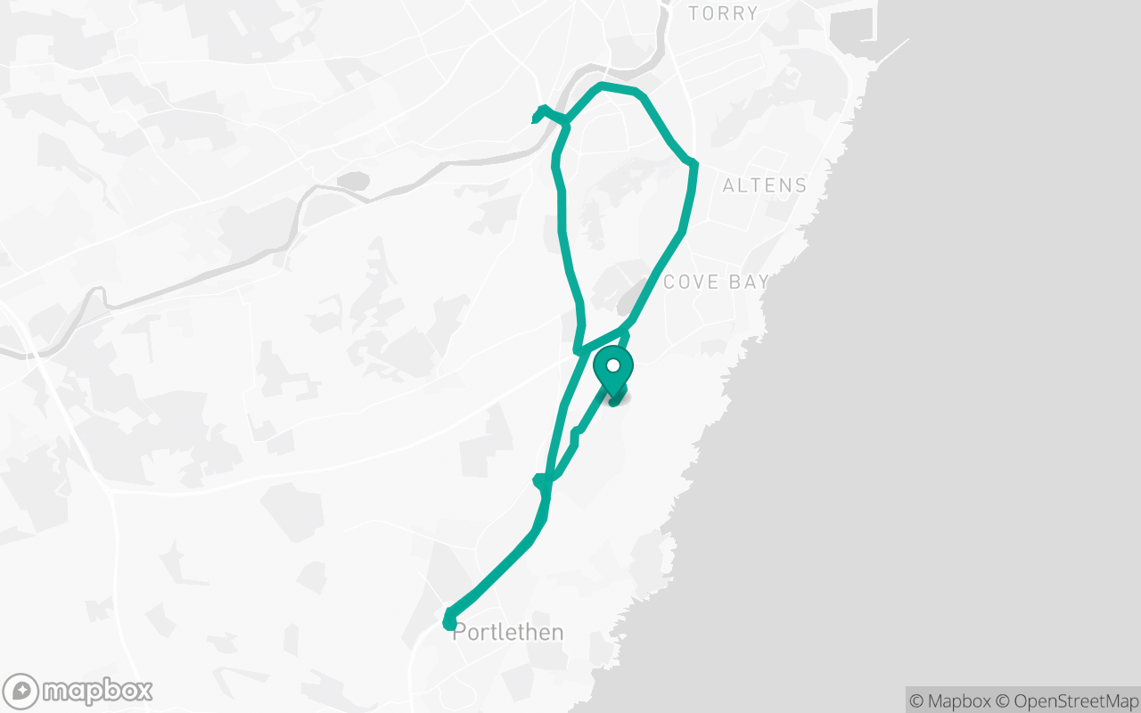 Map of the Aberdeen South (Cove) · Roundabout practice loop practice route near Aberdeen South (Cove) test centre, drawn on real streets