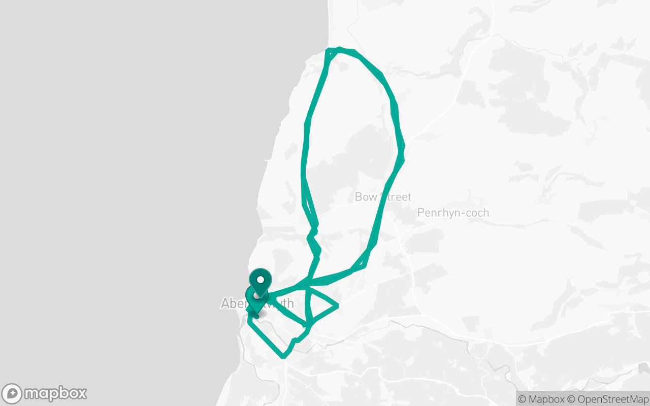 Map of the Aberystwyth (Park Avenue) · Route 3 practice route near Aberystwyth (Park Avenue) test centre, drawn on real streets