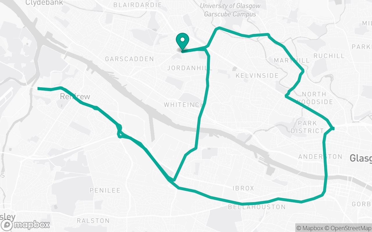 Map of the Anniesland · Dual-carriageway practice loop practice route near Anniesland test centre, drawn on real streets