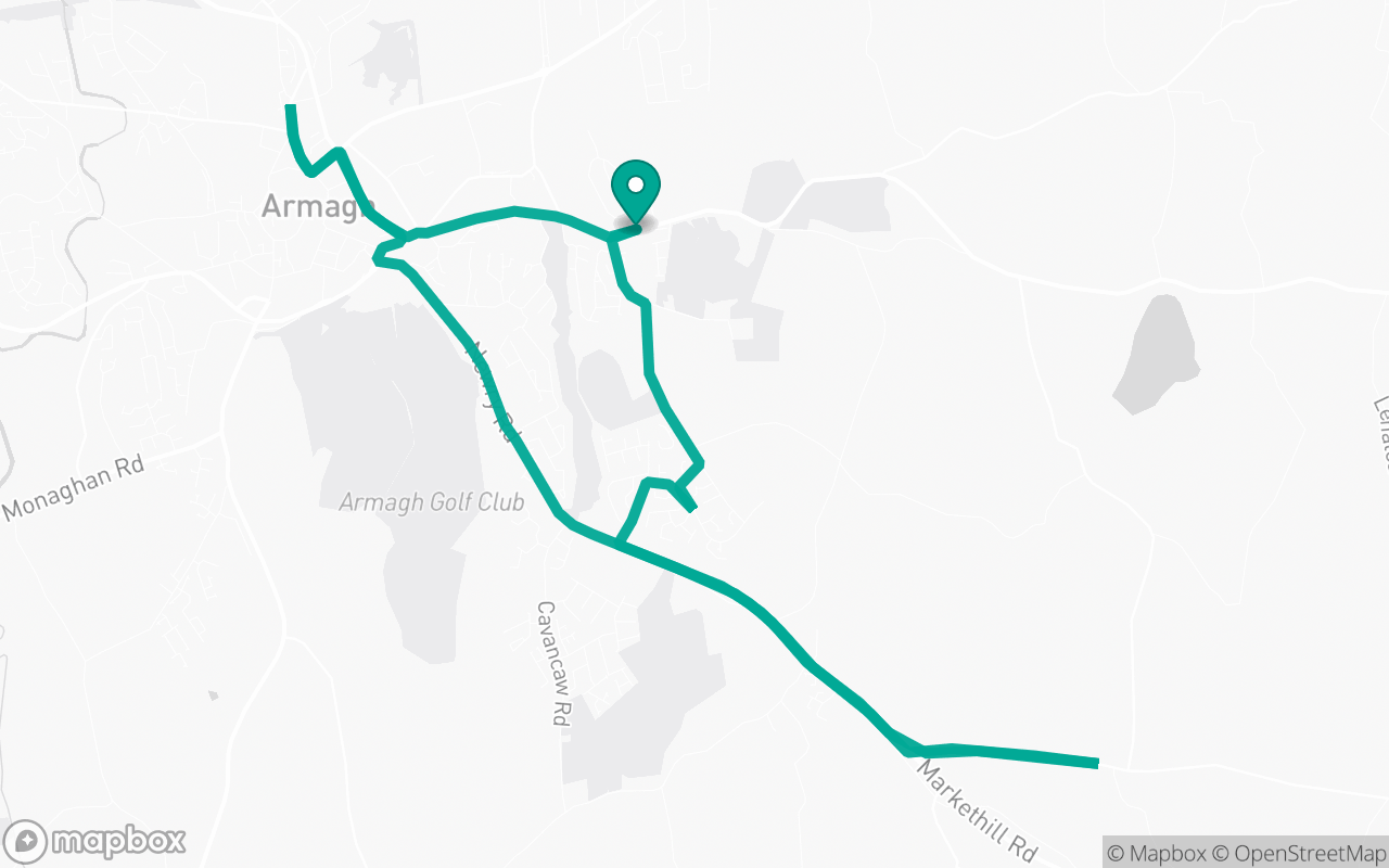 Map of the Armagh Test Centre · Residential + A-road practice loop practice route near Armagh Test Centre, drawn on real streets