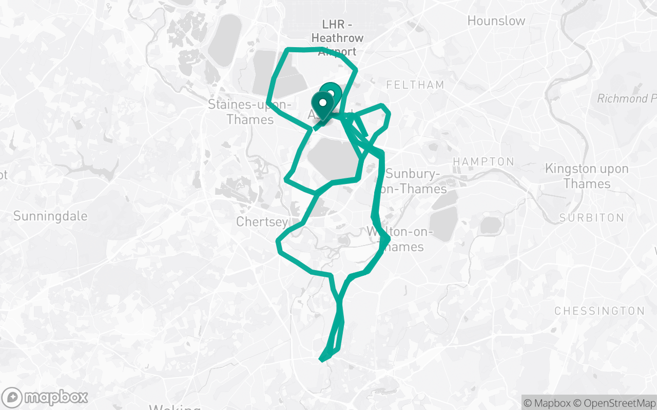 Map of the Ashford (Kent) · Route 13 · variant 2 practice route near Ashford (Kent) test centre, drawn on real streets