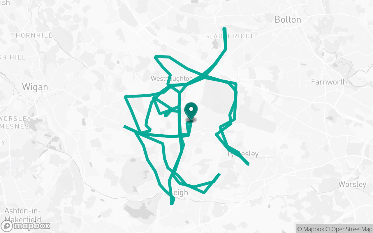Map of the Atherton · Route 12 practice route near Atherton test centre, drawn on real streets