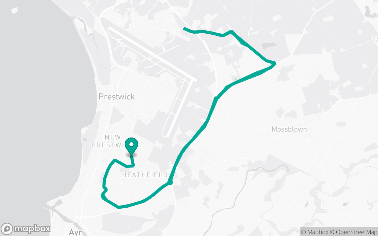 Map of the Ayr · Residential + A-road practice loop practice route near Ayr test centre, drawn on real streets