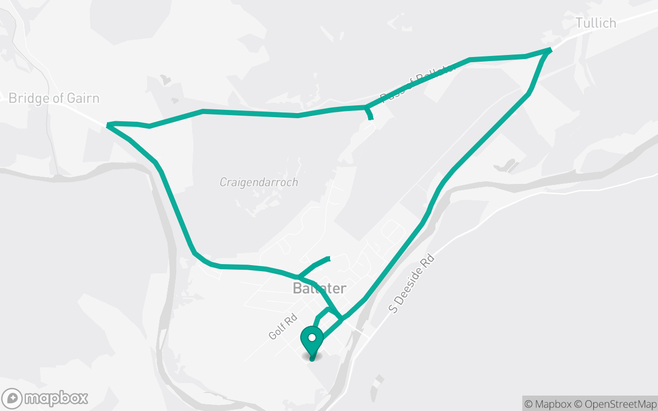 Map of the Ballater · Residential practice loop practice route near Ballater test centre, drawn on real streets