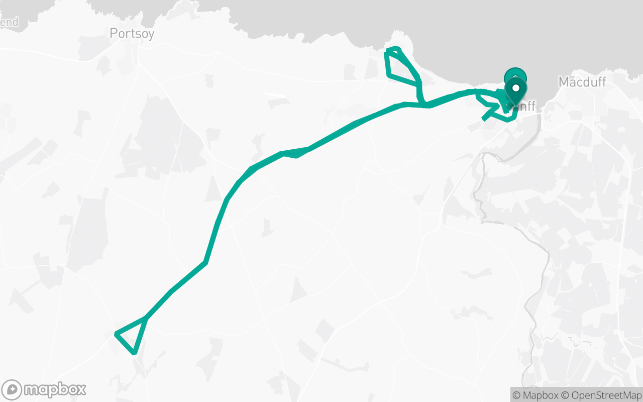 Map of the Banff · Route 2 practice route near Banff test centre, drawn on real streets