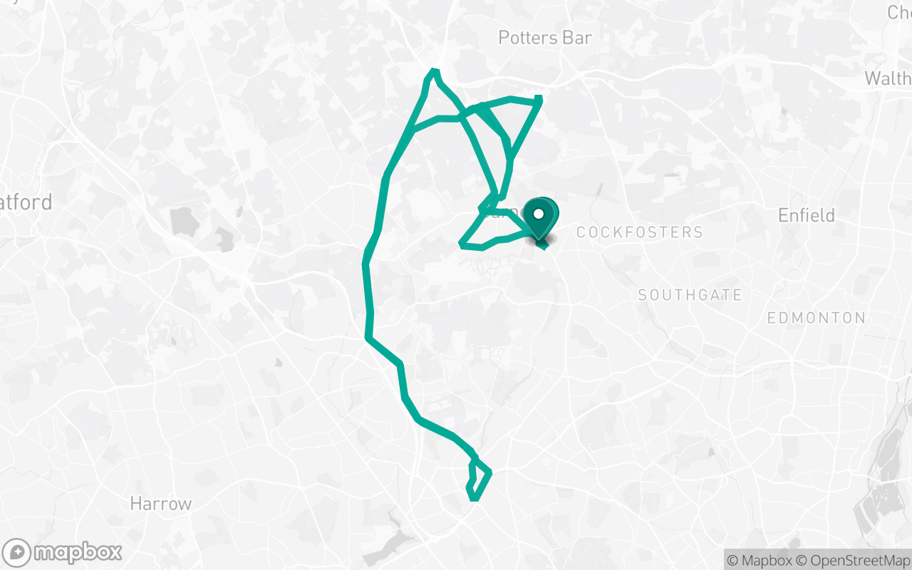 Map of the Barnet · Route 7 practice route near Barnet test centre, drawn on real streets
