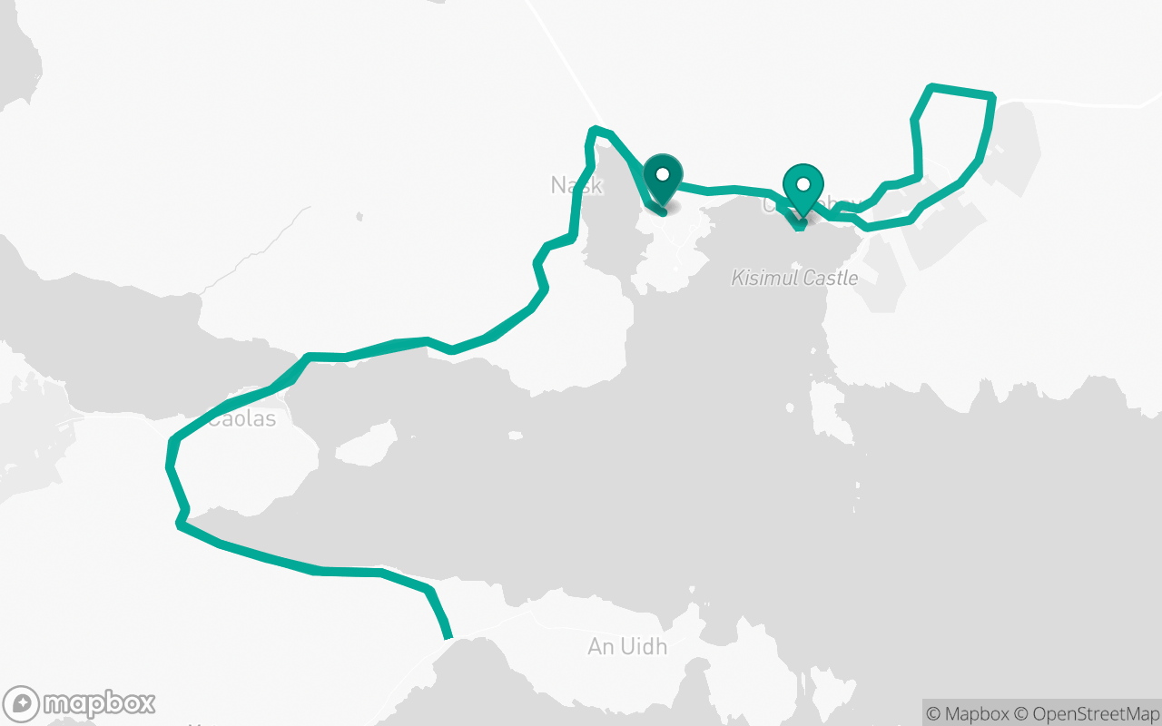 Map of the Barra · Route 2 practice route near Barra test centre, drawn on real streets