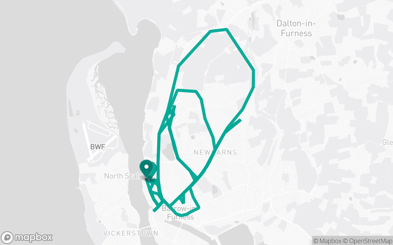 Map of the Barrow In Furness · Route 1 practice route near Barrow In Furness test centre, drawn on real streets