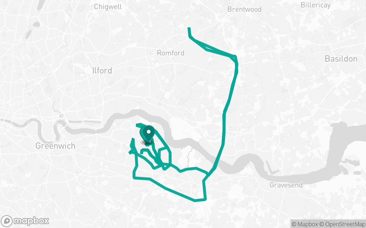 Map of the Belvedere · Route 14 practice route near Belvedere test centre, drawn on real streets