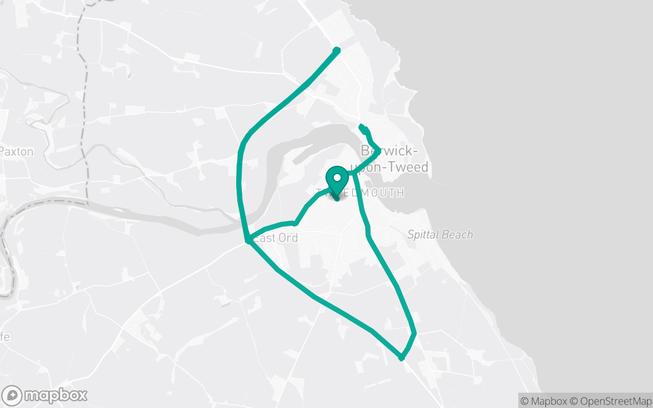 Map of the Berwick-On-Tweed · Roundabout practice loop practice route near Berwick-On-Tweed test centre, drawn on real streets