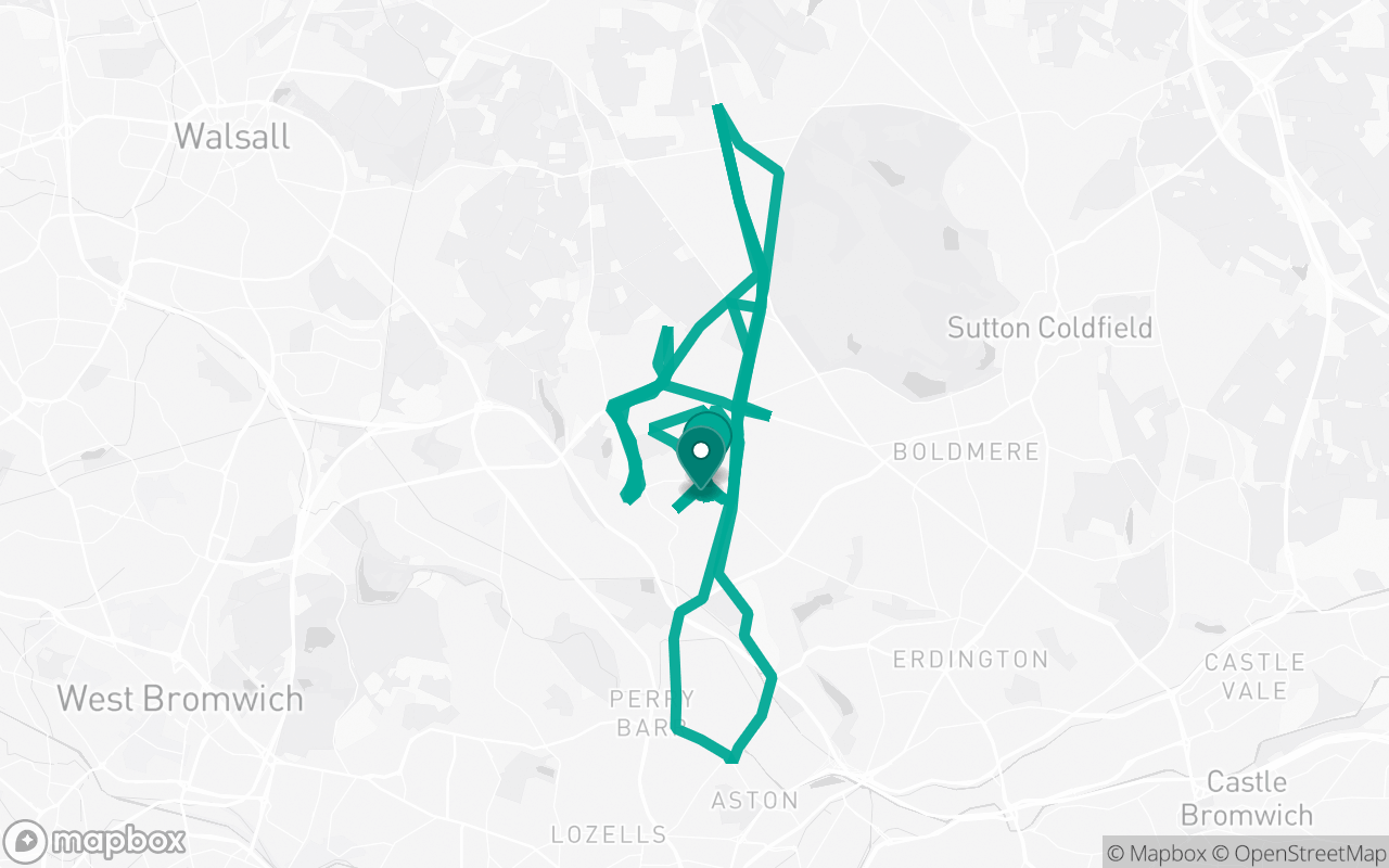 Map of the Birmingham (Kingstanding) · Route 3 practice route near Birmingham (Kingstanding) test centre, drawn on real streets