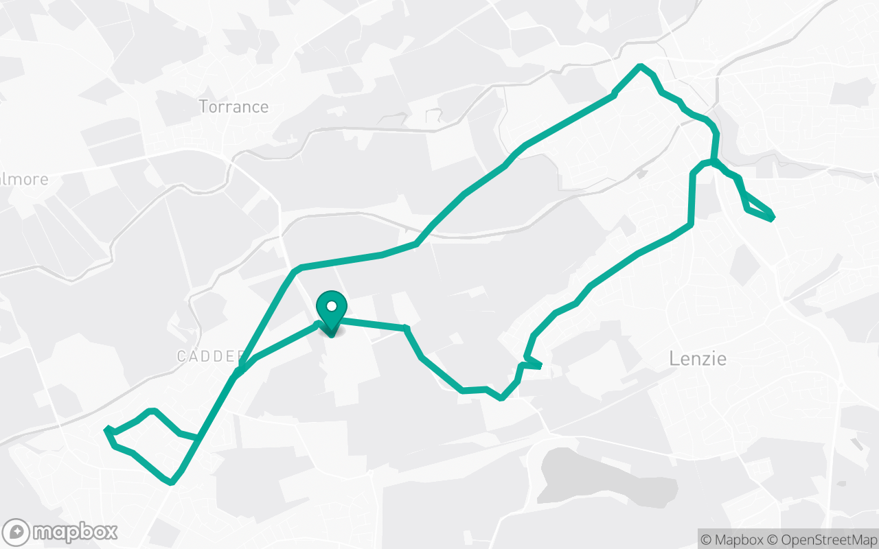Map of the Bishopbriggs · Residential + A-road practice loop practice route near Bishopbriggs test centre, drawn on real streets