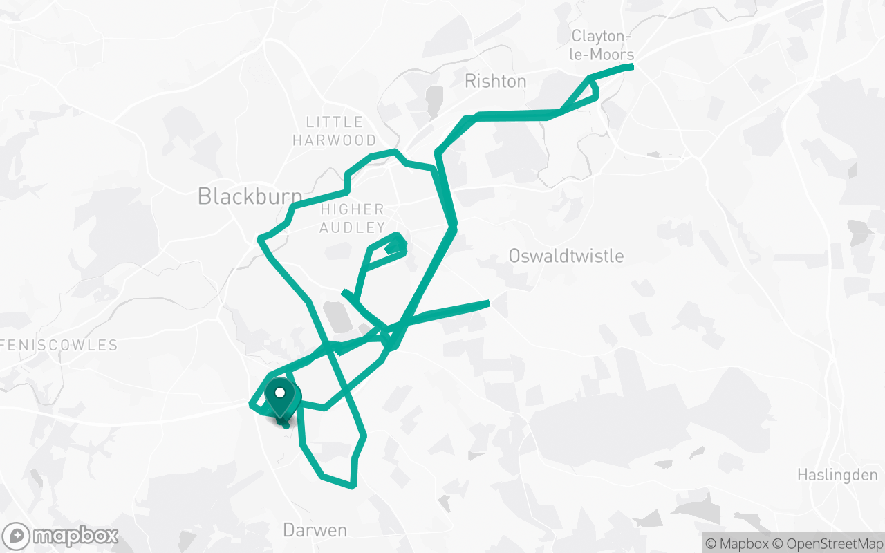 Map of the Blackburn with Darwen · Route 3 practice route near Blackburn with Darwen test centre, drawn on real streets