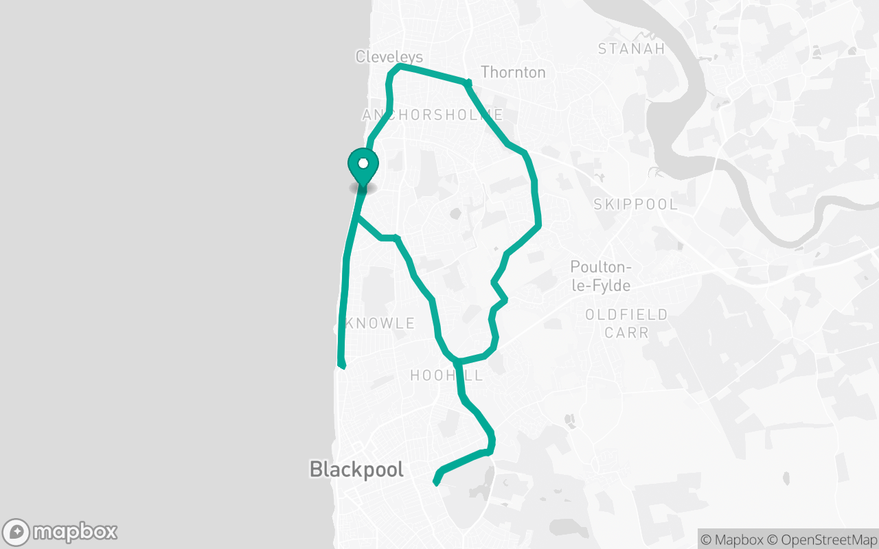 Map of the Blackpool · Roundabout practice loop practice route near Blackpool test centre, drawn on real streets