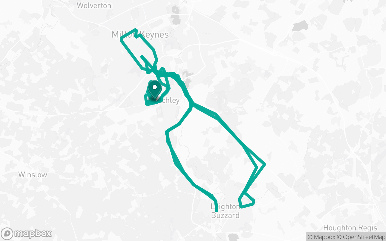 Map of the Bletchley · Route 6 practice route near Bletchley test centre, drawn on real streets