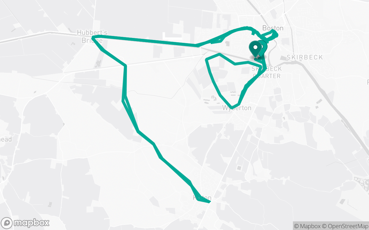 Map of the Boston · Route 4 practice route near Boston test centre, drawn on real streets