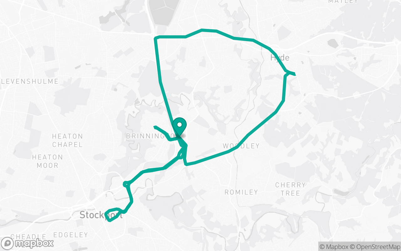 Map of the Bredbury · Roundabout practice loop practice route near Bredbury test centre, drawn on real streets