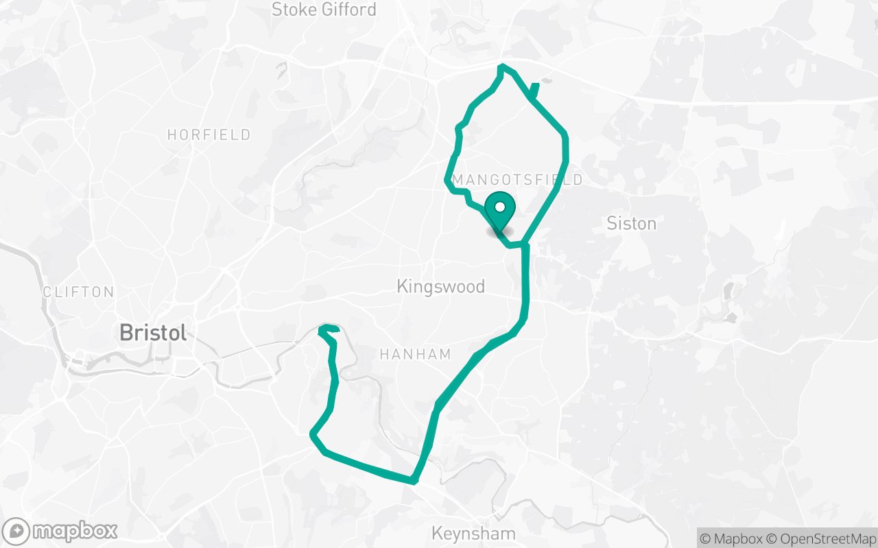 Map of the Bristol (Kingswood) · Roundabout practice loop practice route near Bristol (Kingswood) test centre, drawn on real streets