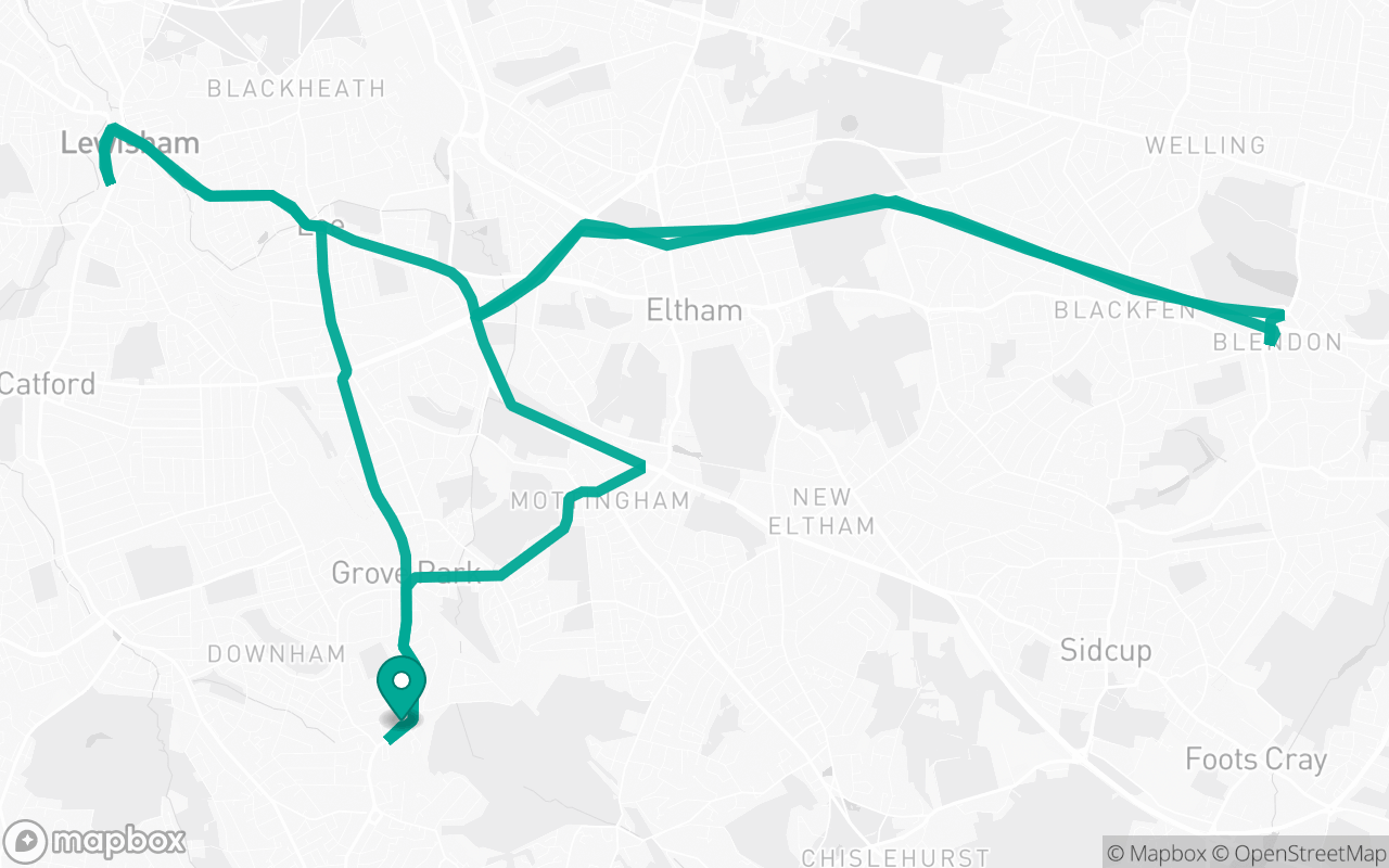 Map of the Bromley · Dual-carriageway practice loop practice route near Bromley test centre, drawn on real streets