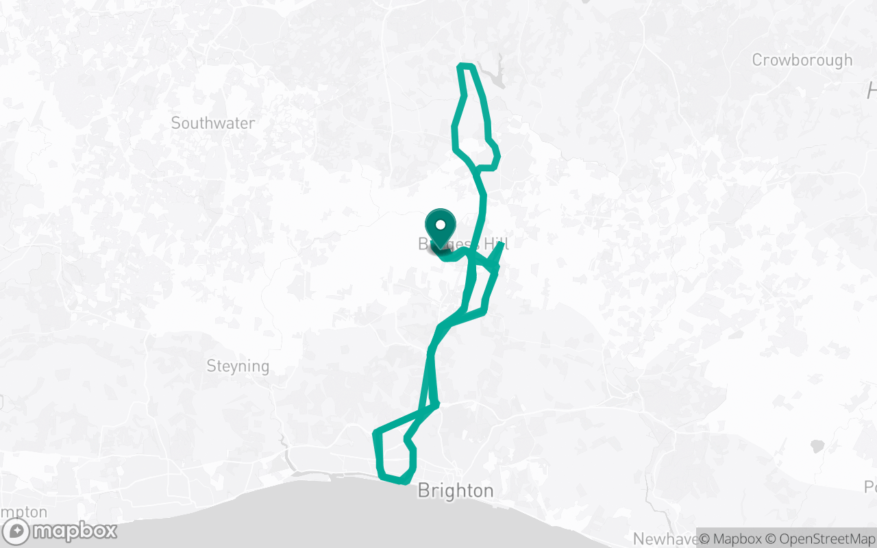 Map of the Burgess Hill · Route 13 practice route near Burgess Hill test centre, drawn on real streets