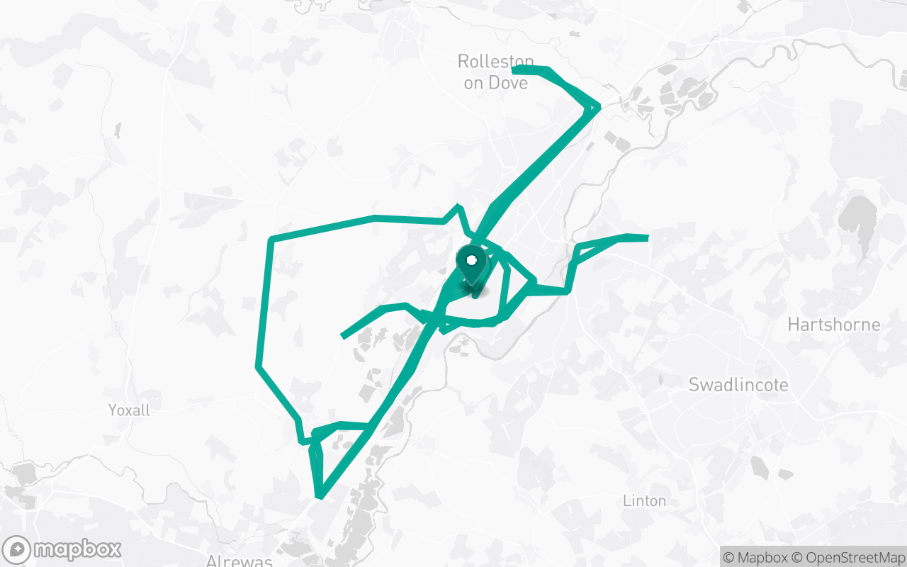 Map of the Burton-on-Trent · Route 6 practice route near Burton-on-Trent test centre, drawn on real streets
