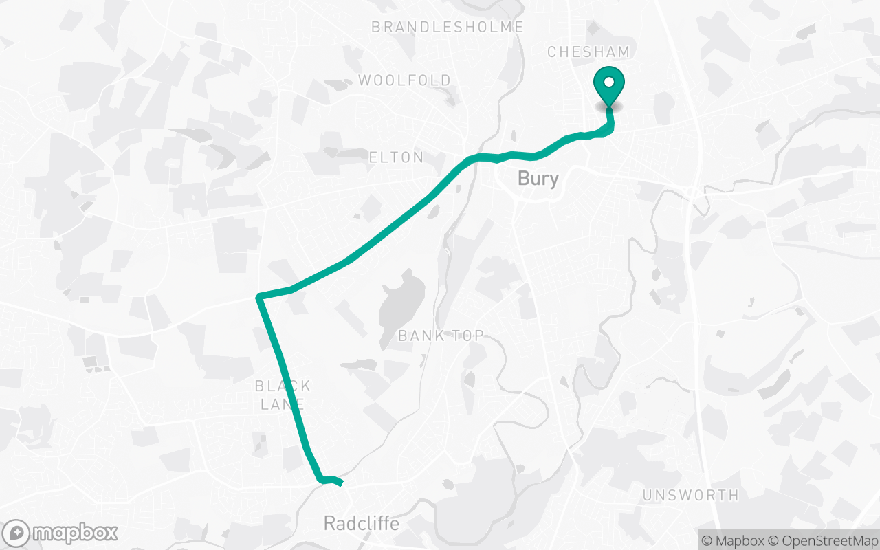 Map of the Bury · Dual-carriageway practice loop practice route near Bury test centre, drawn on real streets