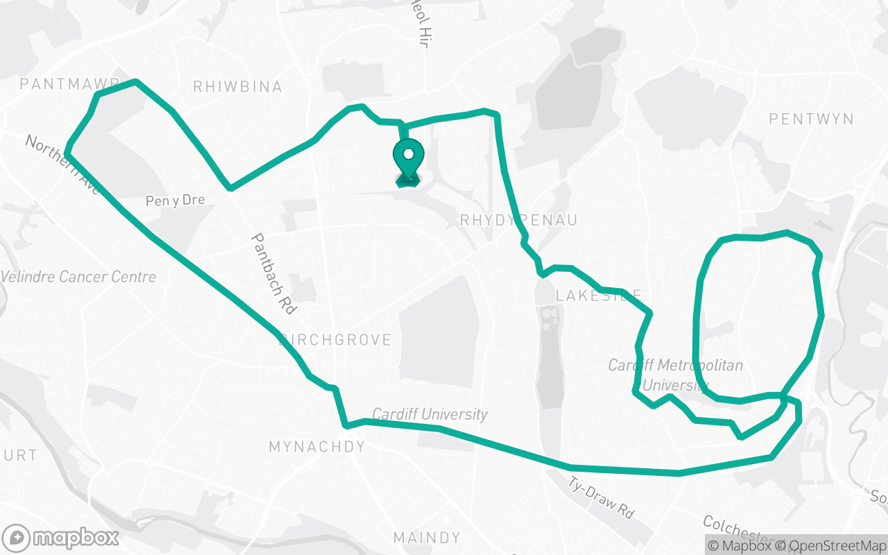 Map of the Cardiff · Residential + A-road practice loop practice route near Cardiff test centre, drawn on real streets