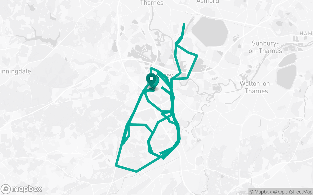 Map of the Chertsey · Route 3 practice route near Chertsey test centre, drawn on real streets