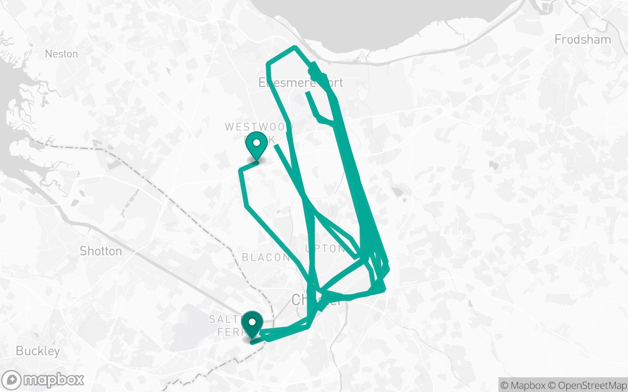 Map of the Chester · Route 7 practice route near Chester test centre, drawn on real streets