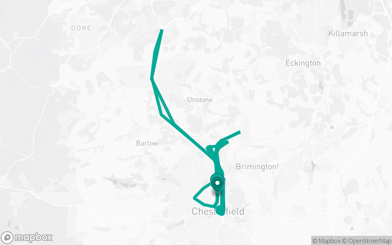 Map of the Chesterfield · Route 6 practice route near Chesterfield test centre, drawn on real streets