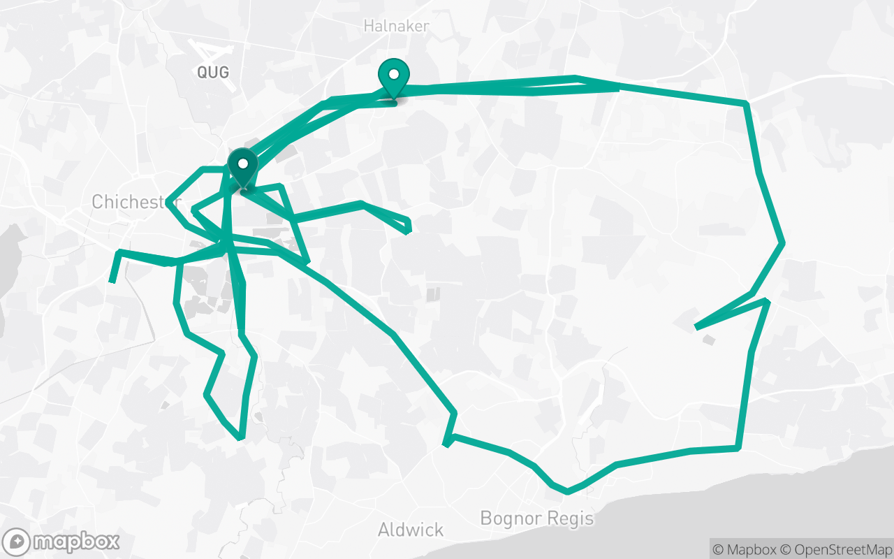 Map of the Chichester · Route 11 practice route near Chichester test centre, drawn on real streets