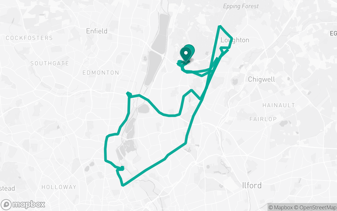 Map of the Chingford · Route 19 practice route near Chingford test centre, drawn on real streets