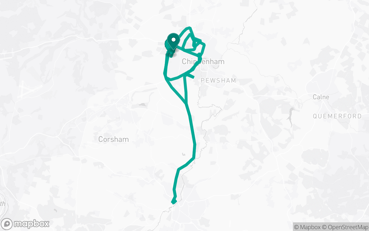 Map of the Chippenham · Route 15 practice route near Chippenham test centre, drawn on real streets