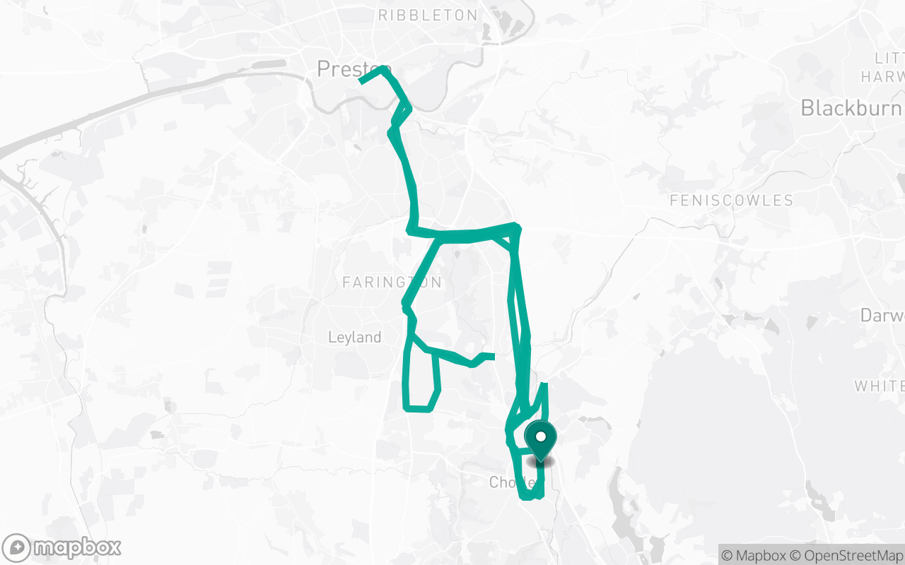 Map of the Chorley · Route 9 practice route near Chorley test centre, drawn on real streets