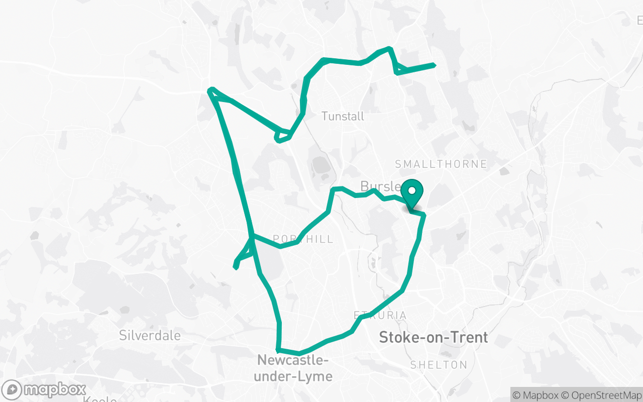 Map of the Cobridge (Stoke-On-Trent) · Roundabout practice loop practice route near Cobridge (Stoke-On-Trent) test centre, drawn on real streets