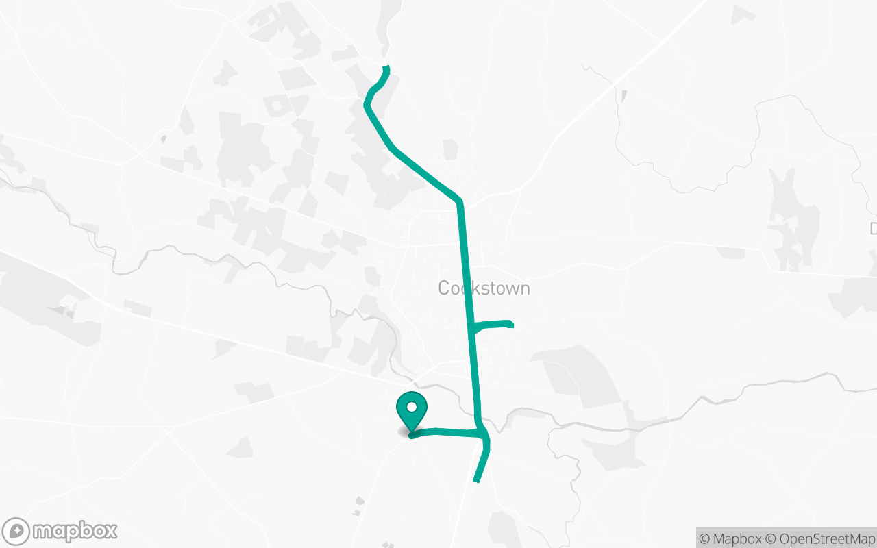 Map of the Cookstown · Residential + A-road practice loop practice route near Cookstown test centre, drawn on real streets