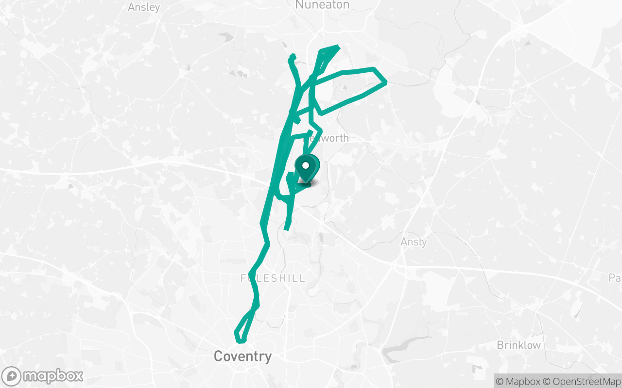 Map of the Coventry · Route 17 practice route near Coventry test centre, drawn on real streets
