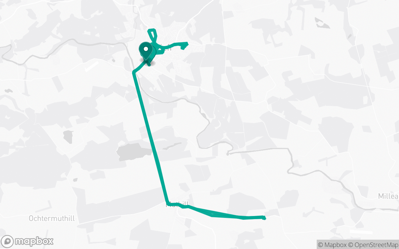 Map of the Crieff · Route 1 practice route near Crieff test centre, drawn on real streets