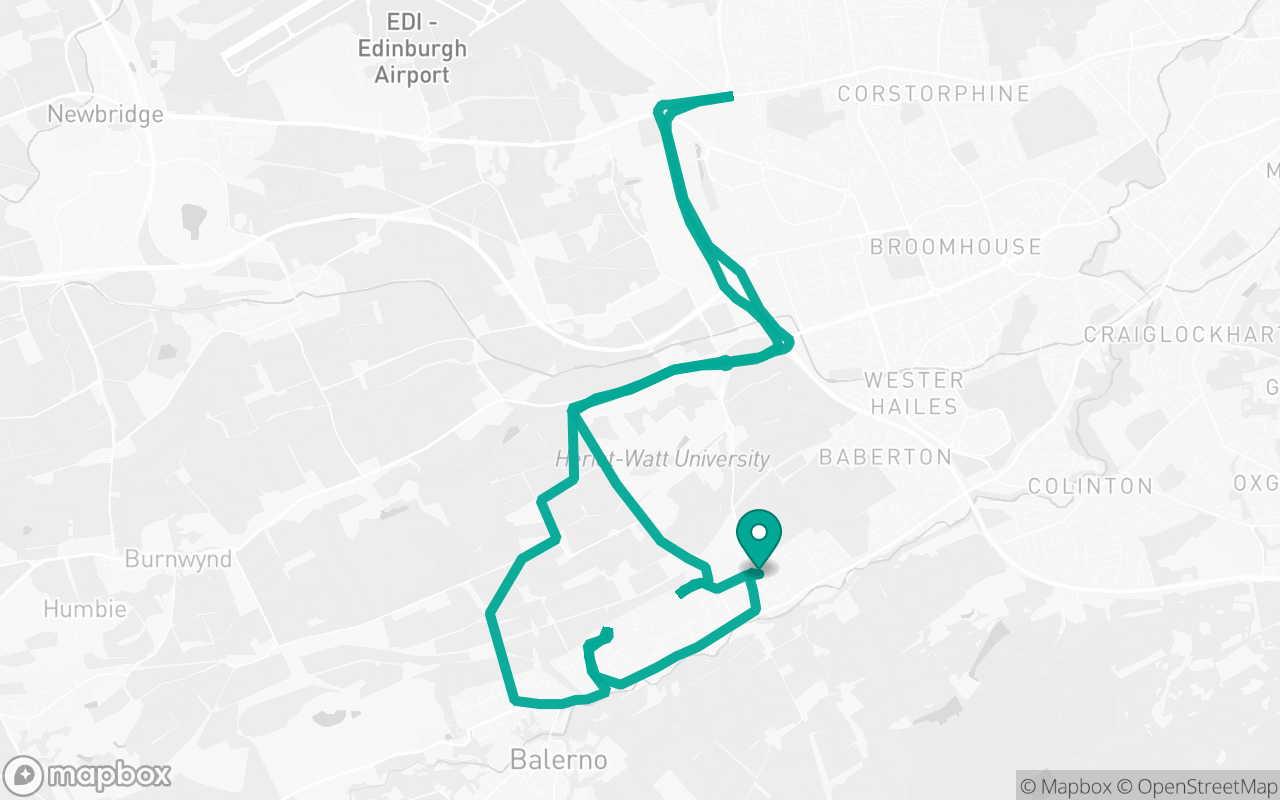 Map of the Currie · Residential + A-road practice loop practice route near Currie test centre, drawn on real streets
