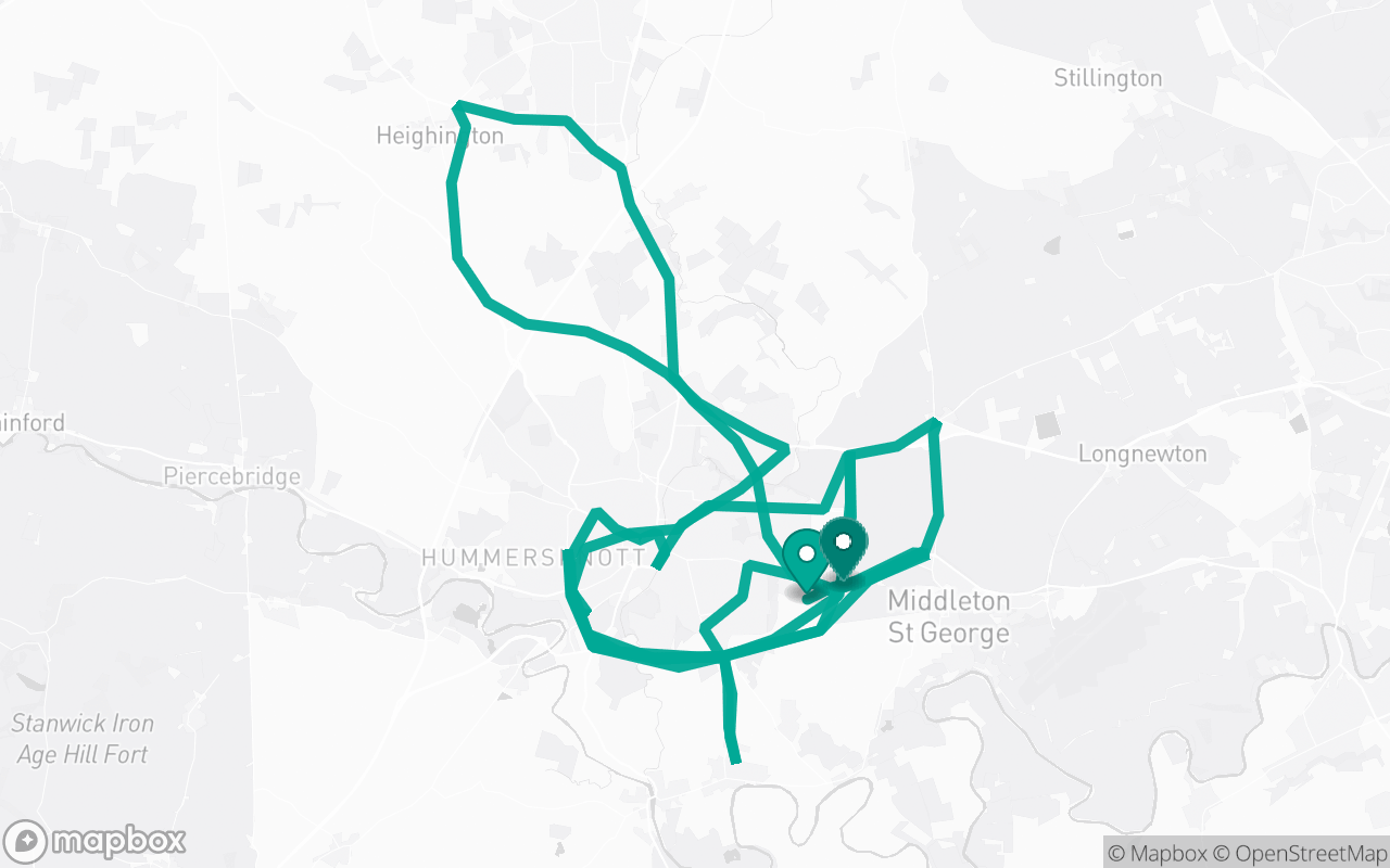 Map of the Darlington · Route 7 practice route near Darlington test centre, drawn on real streets