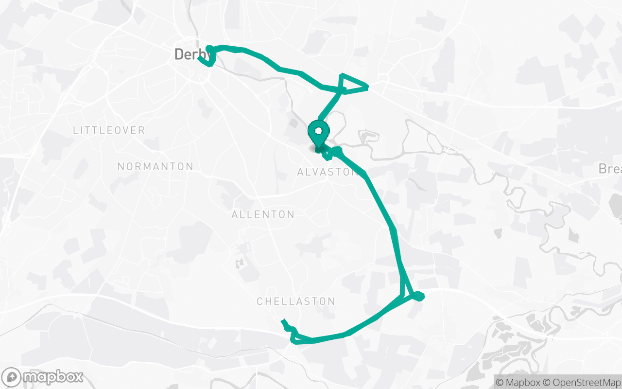Map of the Derby · Roundabout practice loop practice route near Derby test centre, drawn on real streets