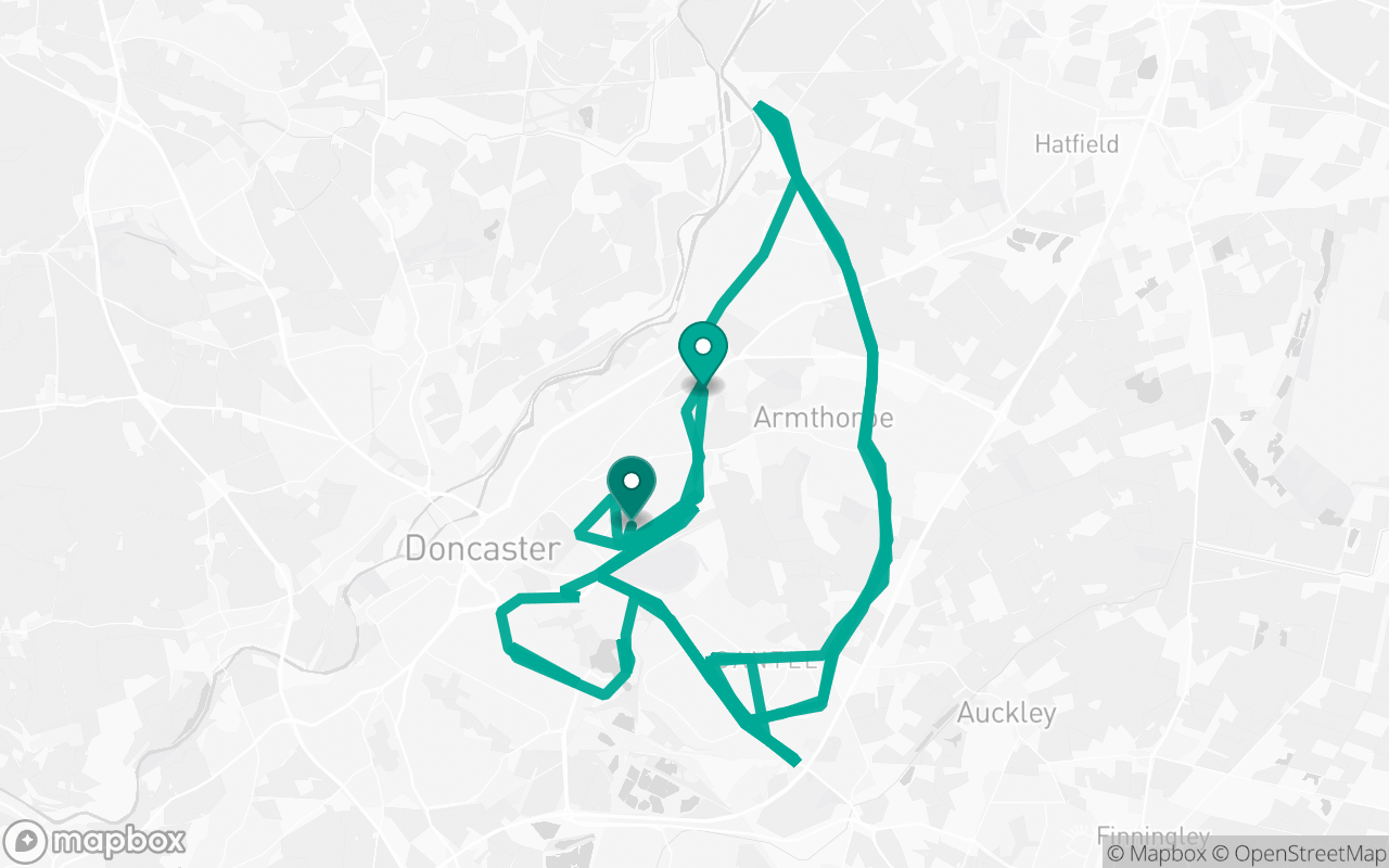 Map of the Doncaster · Route 10 practice route near Doncaster test centre, drawn on real streets