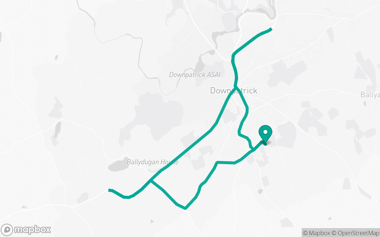 Map of the Downpatrick · Dual-carriageway practice loop practice route near Downpatrick test centre, drawn on real streets