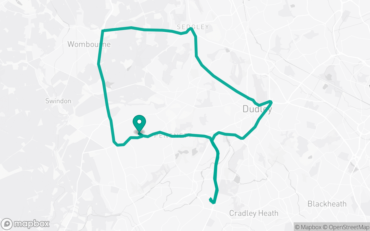 Map of the Dudley · Roundabout practice loop practice route near Dudley test centre, drawn on real streets