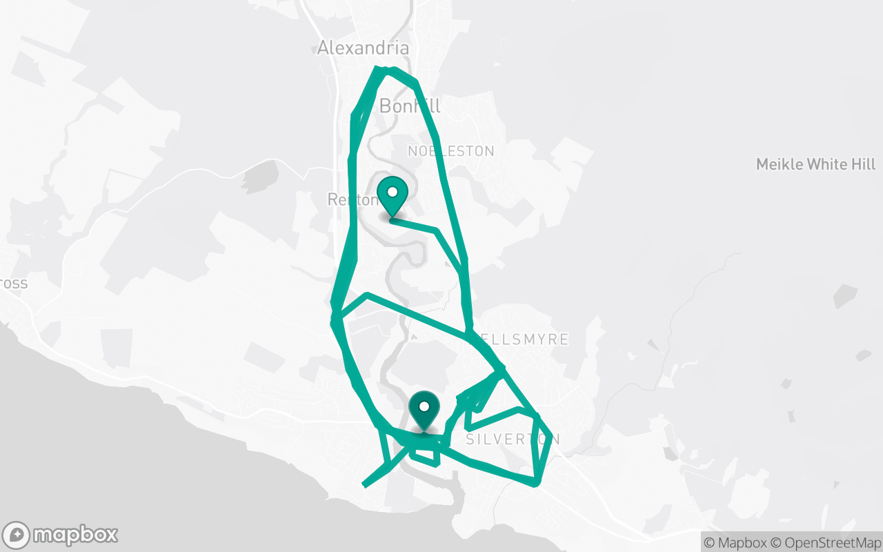 Map of the Dumbarton · Route 5 practice route near Dumbarton test centre, drawn on real streets