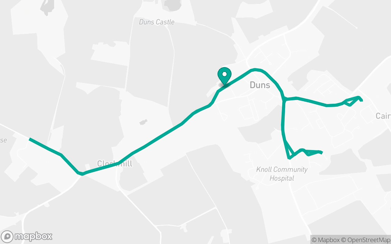 Map of the Duns · Residential practice loop practice route near Duns test centre, drawn on real streets